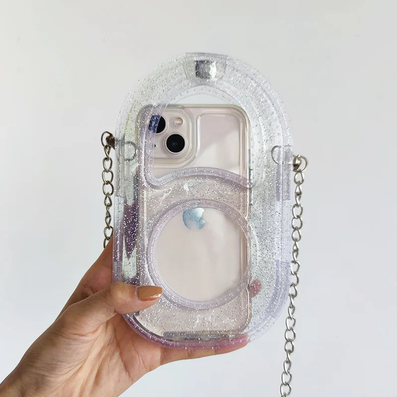 Women Mini Chain Mobile Phone Bags Fashion Transparent PVC Lady Messenger Crossbody Bags Girls Small Handbag and Purse Bolsos