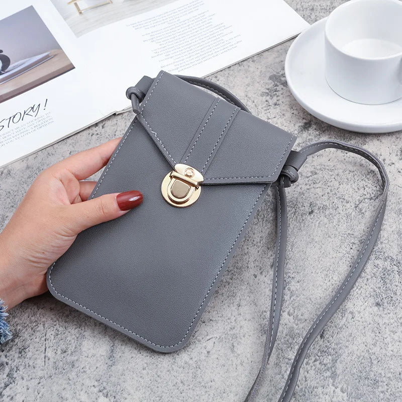 Women Mini Lock Mobile Phone Bag PU Leather Touch Screen Crossbody Wallets Female Retro Student Buckle Shoulder Bag and Purse
