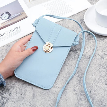 Women Mini Lock Mobile Phone Bag PU Leather Touch Screen Crossbody Wallets Female Retro Student Buckle Shoulder Bag and Purse