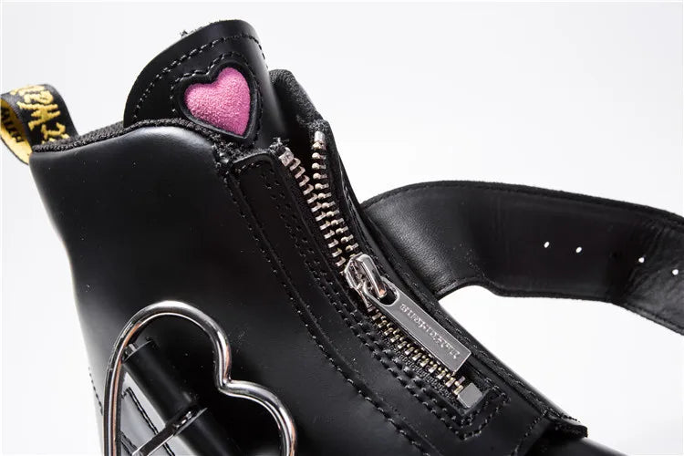 Women Moto Boots Student Girl Shoes Heart buckle Monk Straps Ankle Boots Mid Heels Round Toe Riding Boots