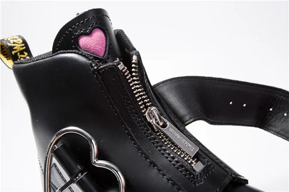 Women Moto Boots Student Girl Shoes Heart buckle Monk Straps Ankle Boots Mid Heels Round Toe Riding Boots