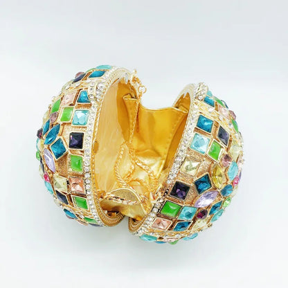 Women Multi Stones Clutch Purse Crystal Evening Bags Hard Case Metal Minaudiere Rhinestone Clutches Handbag Wedding Party Bags
