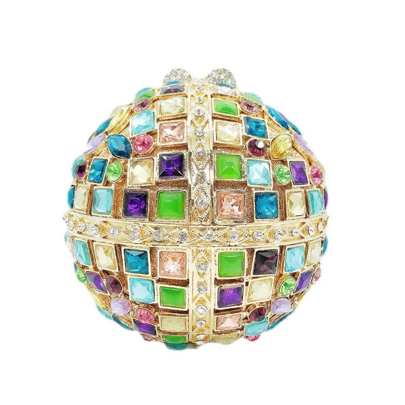 Women Multi Stones Clutch Purse Crystal Evening Bags Hard Case Metal Minaudiere Rhinestone Clutches Handbag Wedding Party Bags