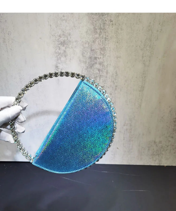 Women New Rhinestones Round Handbags For Wedding Party Top Handle Handbag Lady Bridal Shoulder Bags Stones Evening Bags
