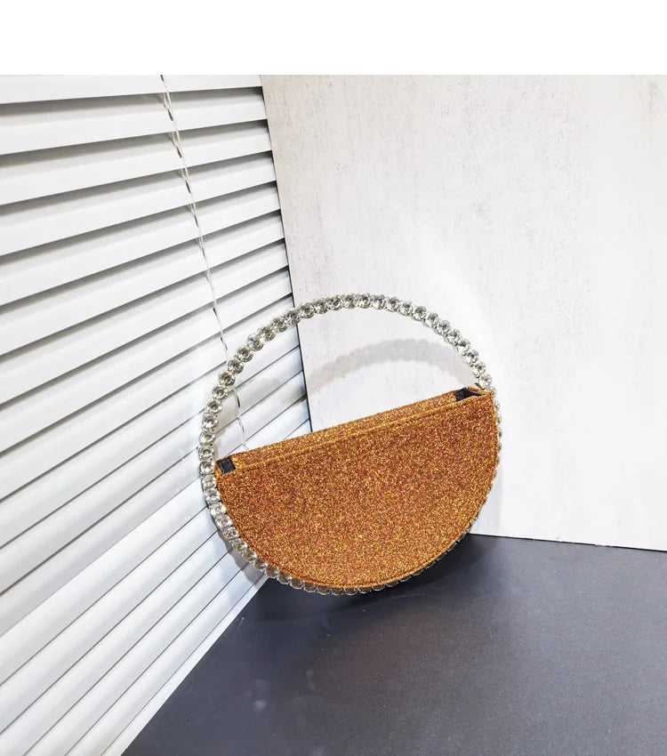 Women New Rhinestones Round Handbags For Wedding Party Top Handle Handbag Lady Bridal Shoulder Bags Stones Evening Bags