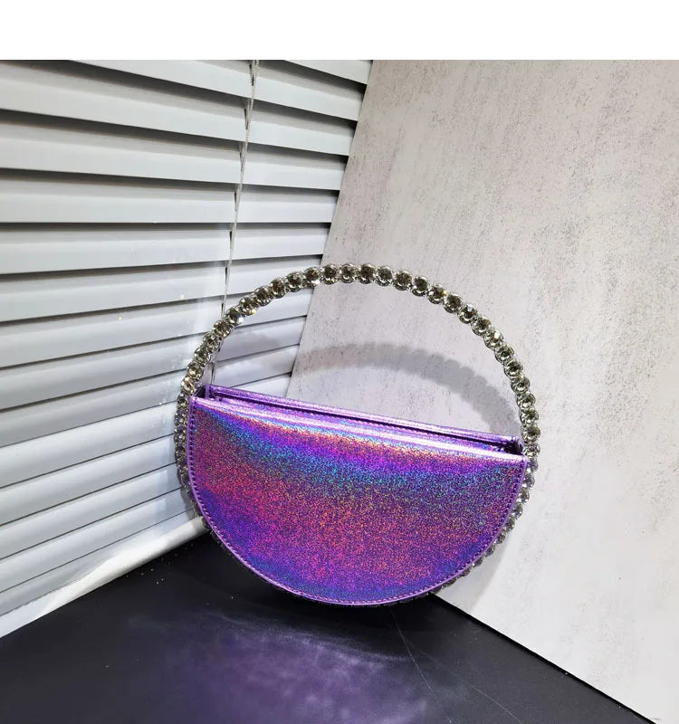 Women New Rhinestones Round Handbags For Wedding Party Top Handle Handbag Lady Bridal Shoulder Bags Stones Evening Bags