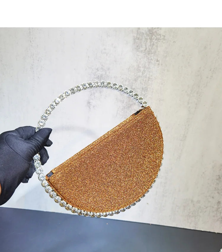 Women New Rhinestones Round Handbags For Wedding Party Top Handle Handbag Lady Bridal Shoulder Bags Stones Evening Bags