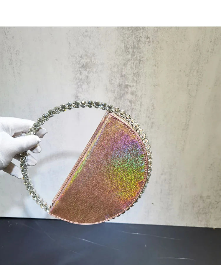 Women New Rhinestones Round Handbags For Wedding Party Top Handle Handbag Lady Bridal Shoulder Bags Stones Evening Bags