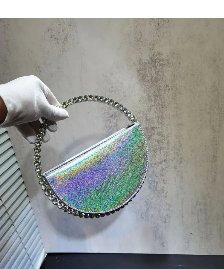 Women New Rhinestones Round Handbags For Wedding Party Top Handle Handbag Lady Bridal Shoulder Bags Stones Evening Bags
