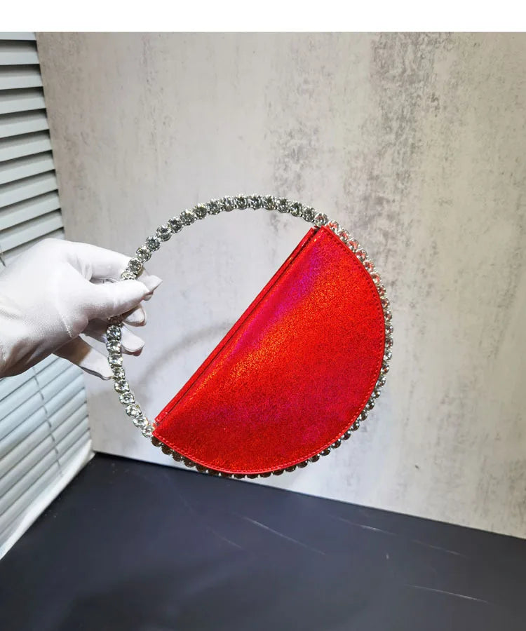 Women New Rhinestones Round Handbags For Wedding Party Top Handle Handbag Lady Bridal Shoulder Bags Stones Evening Bags