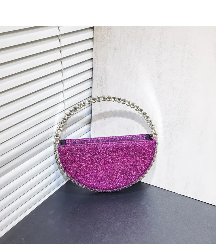 Women New Rhinestones Round Handbags For Wedding Party Top Handle Handbag Lady Bridal Shoulder Bags Stones Evening Bags