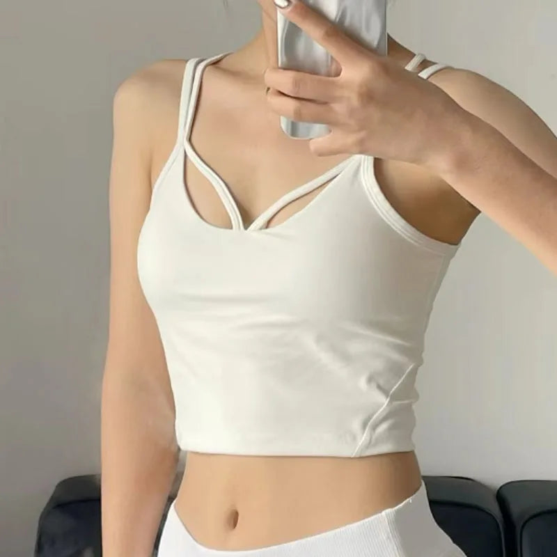 Women New Sporty Vest Chest Pad Sexy Back High Elasticity Breathable Quick-drying Fitness Running Tank Tops
