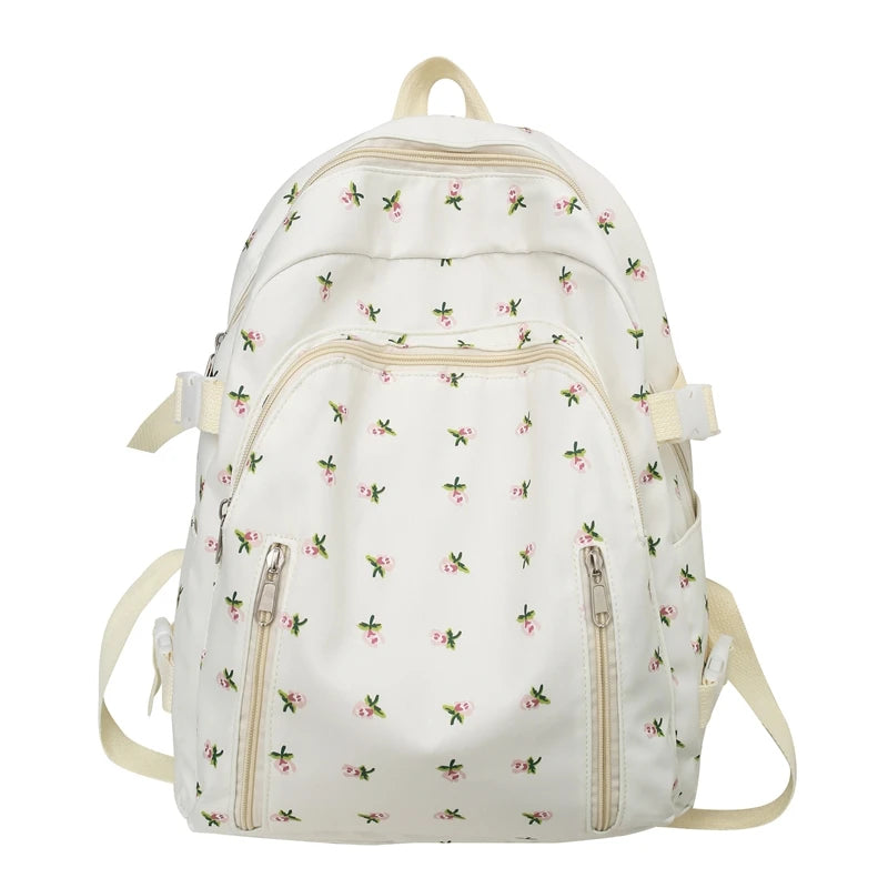 Women Nylon Kawaii Floral Waterproof Book Bag Female Laptop Fashion Ladies Cute College Backpacks Girl Travel School Bag Student