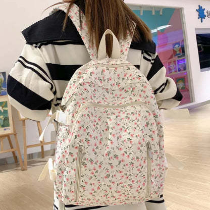 Women Nylon Kawaii Floral Waterproof Book Bag Female Laptop Fashion Ladies Cute College Backpacks Girl Travel School Bag Student