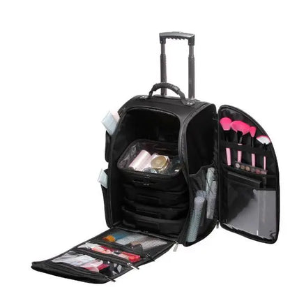 Women Nylon Trolley Makeup Train Case Two wheels Rolling Travel Makeup Storage Bag Professional Makeup Cosmetic Trolley Bags