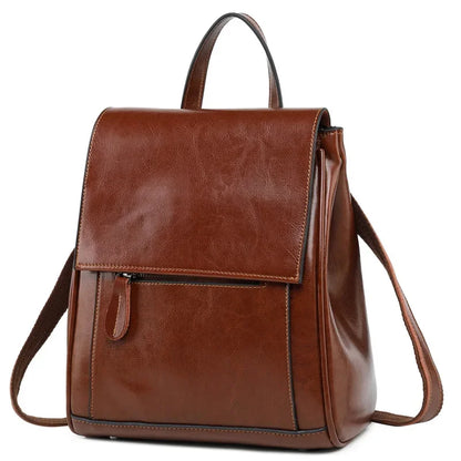 Women Oil Wax Cowhide Backpack School Daypack High Quality Genuine Leather Cross Body Shoulder Bags Rucksack Travel Knapsack