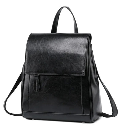 Women Oil Wax Cowhide Backpack School Daypack High Quality Genuine Leather Cross Body Shoulder Bags Rucksack Travel Knapsack