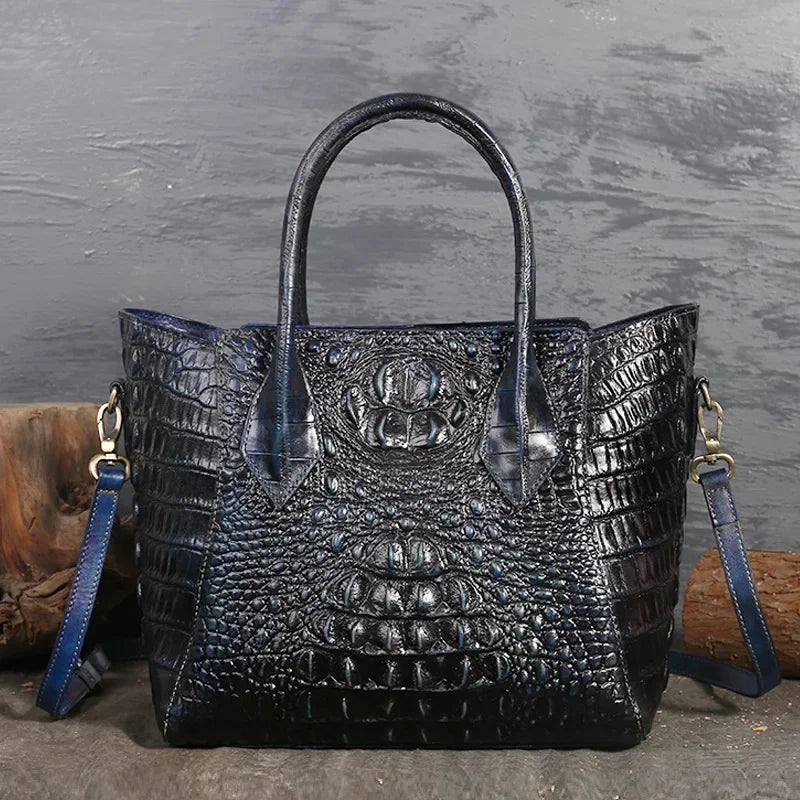 Women Oil Wax Genuine Leather Shoulder Top Handle Bag Crocodile Pattern Luxury Ladies Messenger Cowhide Cross Body Tote Handbag