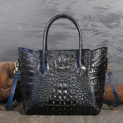 Women Oil Wax Genuine Leather Shoulder Top Handle Bag Crocodile Pattern Luxury Ladies Messenger Cowhide Cross Body Tote Handbag