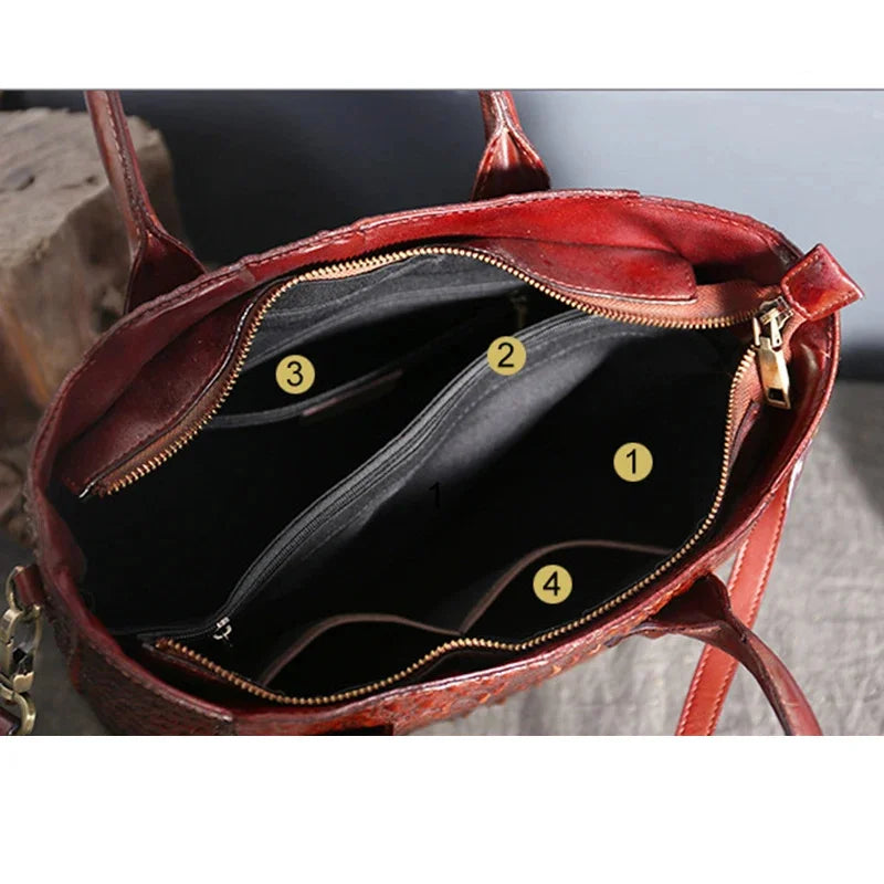 Women Oil Wax Genuine Leather Shoulder Top Handle Bag Crocodile Pattern Luxury Ladies Messenger Cowhide Cross Body Tote Handbag