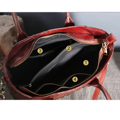 Women Oil Wax Genuine Leather Shoulder Top Handle Bag Crocodile Pattern Luxury Ladies Messenger Cowhide Cross Body Tote Handbag