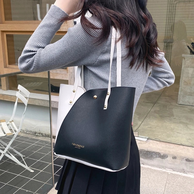Women PU Leather Shoulder Bag with Handles Cosmetic Makeup Organizer