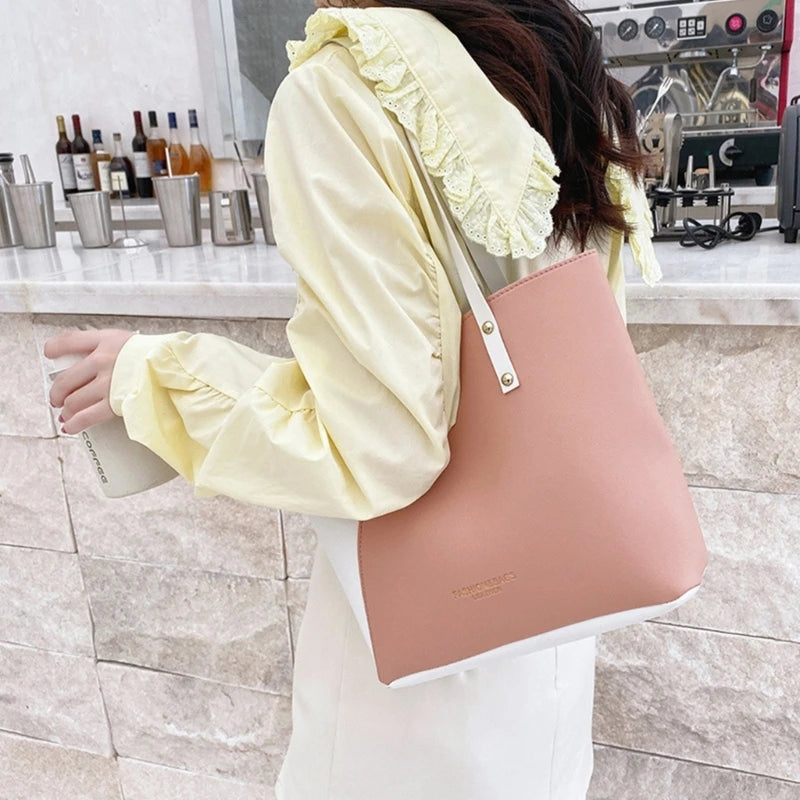 Women PU Leather Shoulder Bag with Handles Cosmetic Makeup Organizer