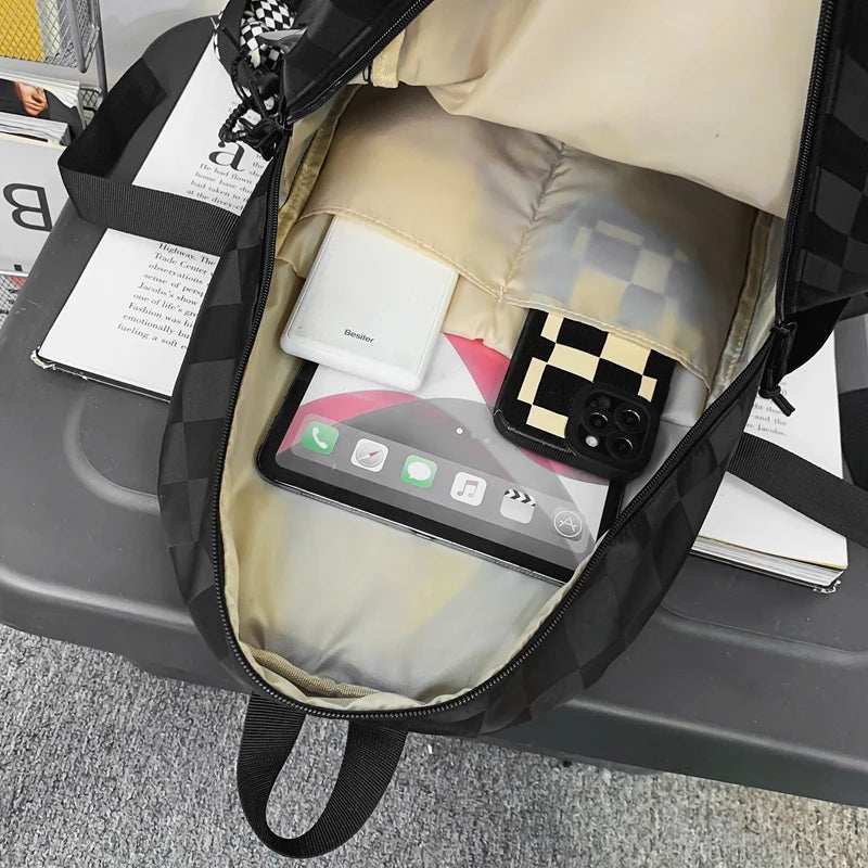 Women Plaid Leisure School Bag Girl Travel Laptop Student Backpack Female Teenager Book Bags Ladies Nylon College Packet Fashion