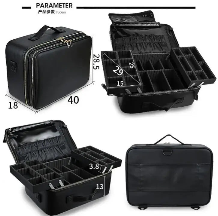 Women Portable Cosmetic Organizer Backpack Makeup Bag Suitcase Nail Box Organizer case Professional Makeup Artiist Cosmetic Bags