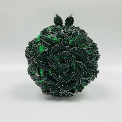 Women Purple Gold Silver Green Rose Clutches Diamond Crystal Flower Dinner Handbag Gala Party Purse Wedding Bridal Evening Bag