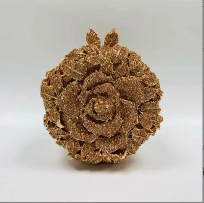 Women Purple Gold Silver Green Rose Clutches Diamond Crystal Flower Dinner Handbag Gala Party Purse Wedding Bridal Evening Bag