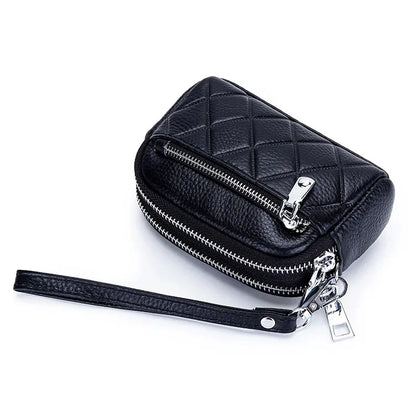 Women Purse Cowhide Large Capacity Three Zipper Multifunction Money Lipstick Pocket Clutch Coin Bag Removable Wrist Strap