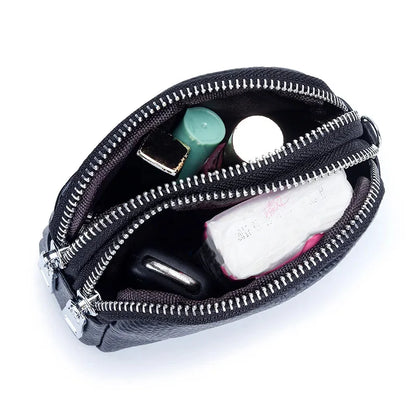 Women Purse Cowhide Large Capacity Three Zipper Multifunction Money Lipstick Pocket Clutch Coin Bag Removable Wrist Strap