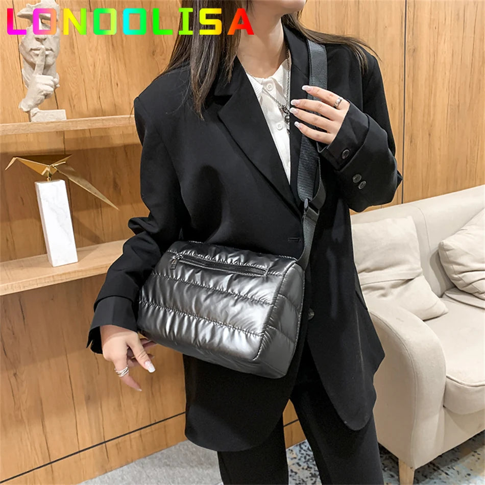 Women Quilted Shoulder Space Bag Padded with Down Cotton New Lightweight Crossbody Mini Sac 2021 Winter Trend Handbag and Purse
