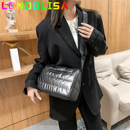 Women Quilted Shoulder Space Bag Padded with Down Cotton New Lightweight Crossbody Mini Sac 2021 Winter Trend Handbag and Purse