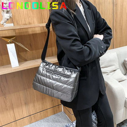 Women Quilted Shoulder Space Bag Padded with Down Cotton New Lightweight Crossbody Mini Sac 2021 Winter Trend Handbag and Purse