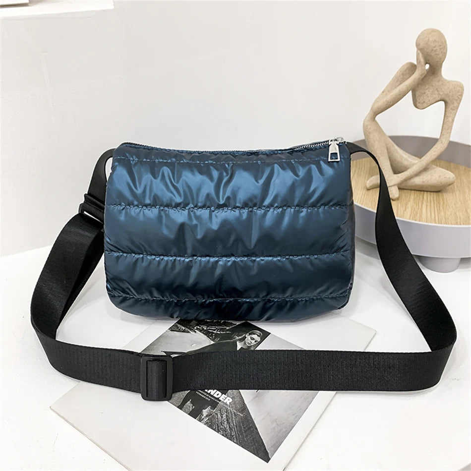 Women Quilted Shoulder Space Bag Padded with Down Cotton New Lightweight Crossbody Mini Sac 2021 Winter Trend Handbag and Purse