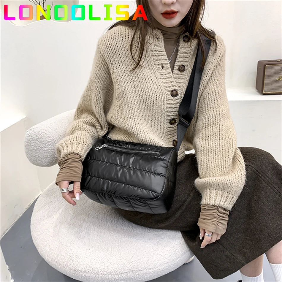 Women Quilted Shoulder Space Bag Padded with Down Cotton New Lightweight Crossbody Mini Sac 2021 Winter Trend Handbag and Purse