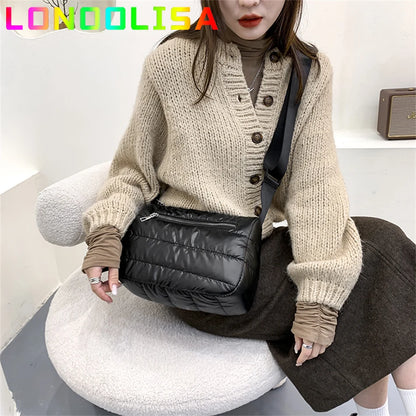 Women Quilted Shoulder Space Bag Padded with Down Cotton New Lightweight Crossbody Mini Sac 2021 Winter Trend Handbag and Purse