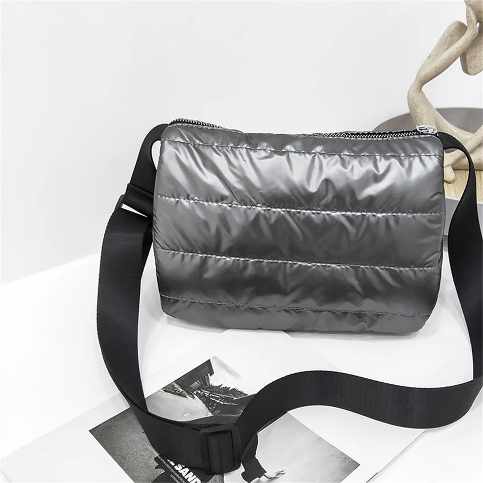 Women Quilted Shoulder Space Bag Padded with Down Cotton New Lightweight Crossbody Mini Sac 2021 Winter Trend Handbag and Purse