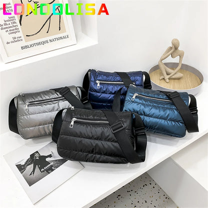 Women Quilted Shoulder Space Bag Padded with Down Cotton New Lightweight Crossbody Mini Sac 2021 Winter Trend Handbag and Purse