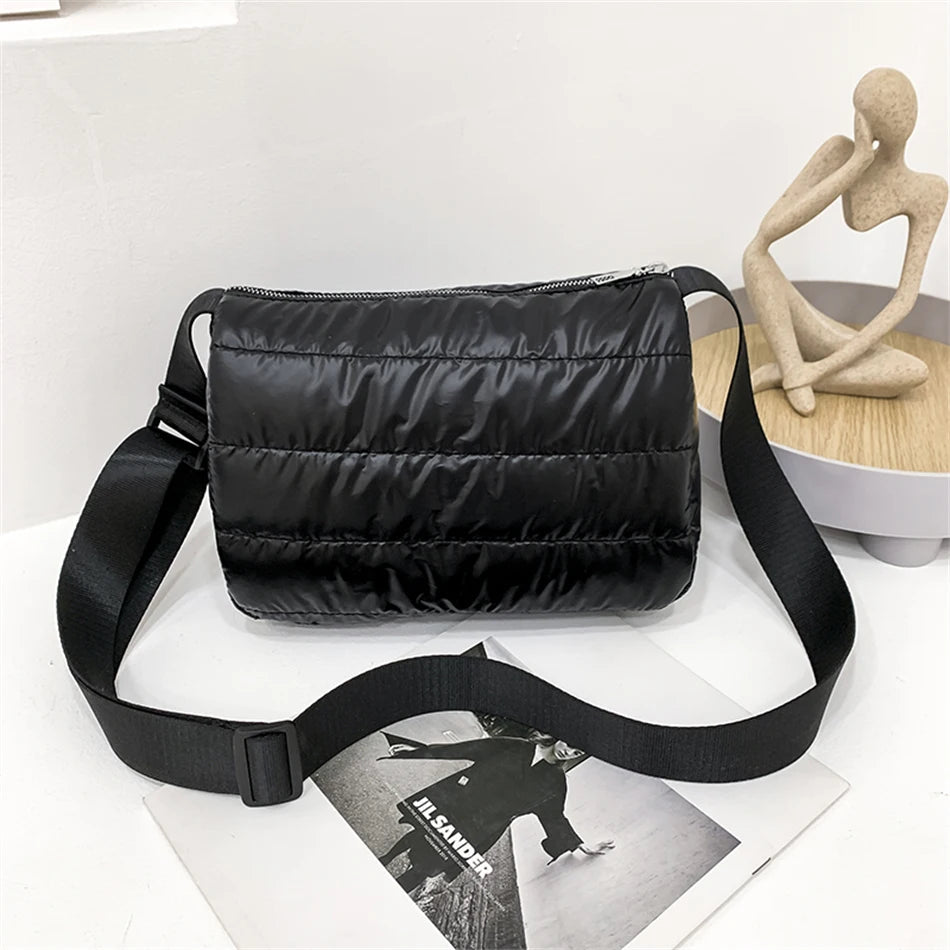 Women Quilted Shoulder Space Bag Padded with Down Cotton New Lightweight Crossbody Mini Sac 2021 Winter Trend Handbag and Purse