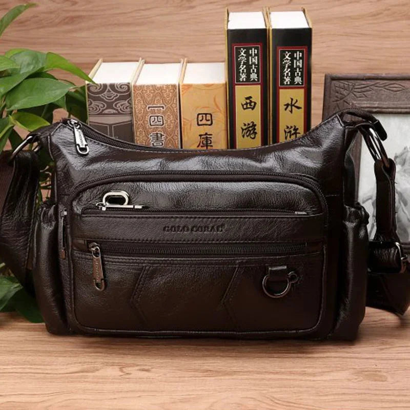 Women Real Genuine Leather Crossbody Shoulder Handbag Shopping High Quality Multi-Pocket Famous Designer Messenger Female Bag