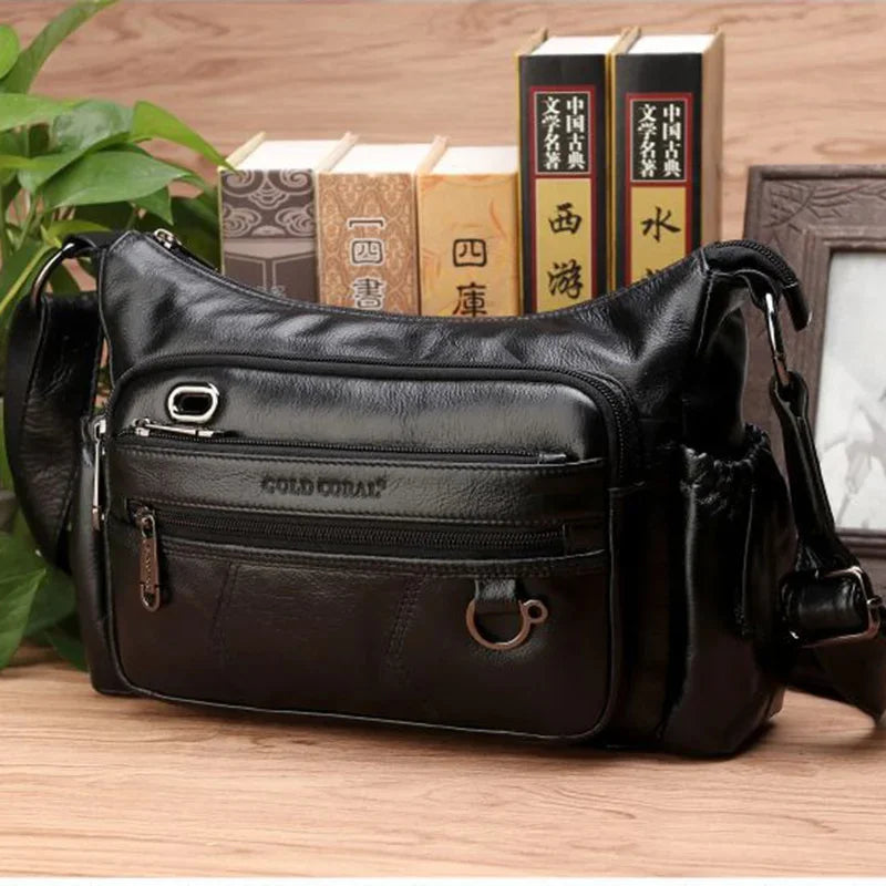 Women Real Genuine Leather Crossbody Shoulder Handbag Shopping High Quality Multi-Pocket Famous Designer Messenger Female Bag