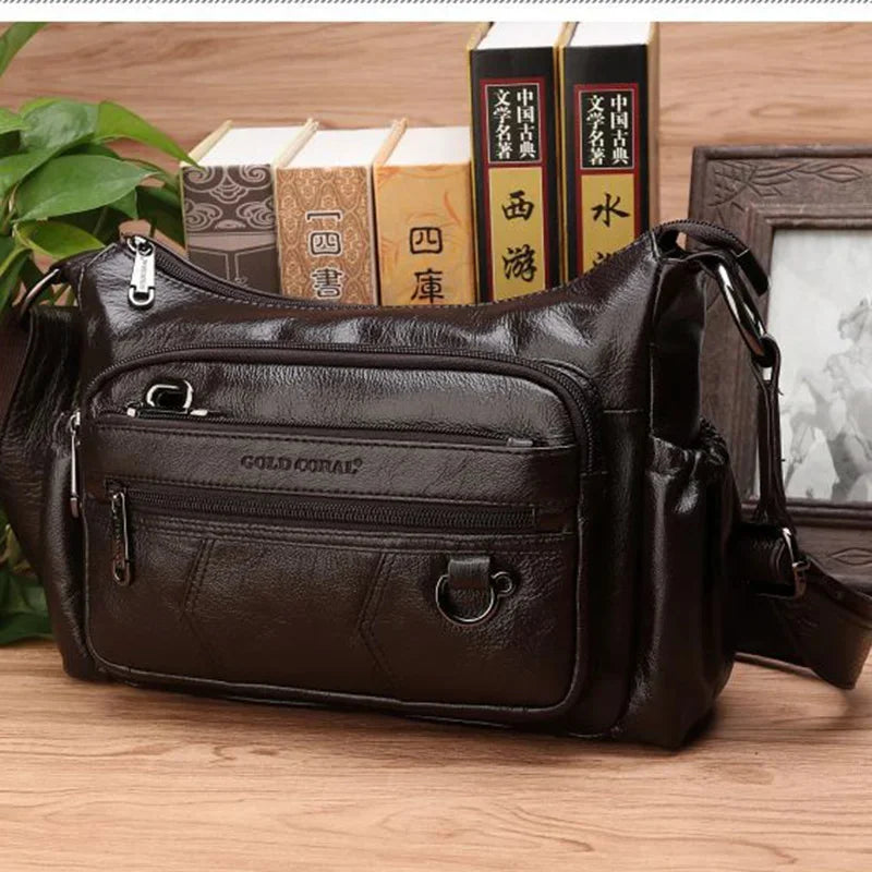 Women Real Genuine Leather Crossbody Shoulder Handbag Shopping High Quality Multi-Pocket Famous Designer Messenger Female Bag