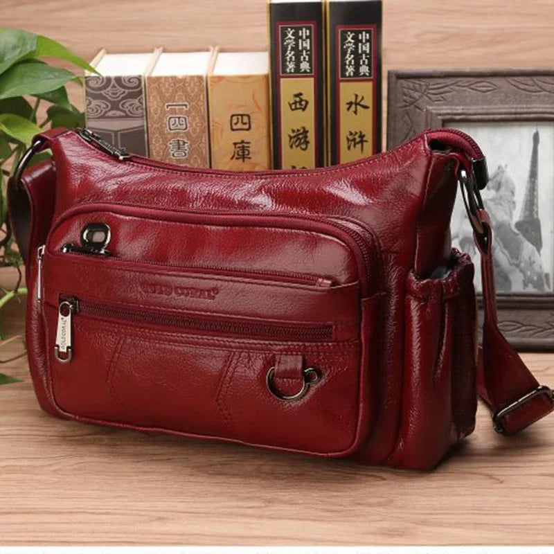 Women Real Genuine Leather Crossbody Shoulder Handbag Shopping High Quality Multi-Pocket Famous Designer Messenger Female Bag