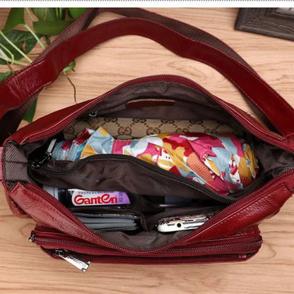 Women Real Genuine Leather Crossbody Shoulder Handbag Shopping High Quality Multi-Pocket Famous Designer Messenger Female Bag