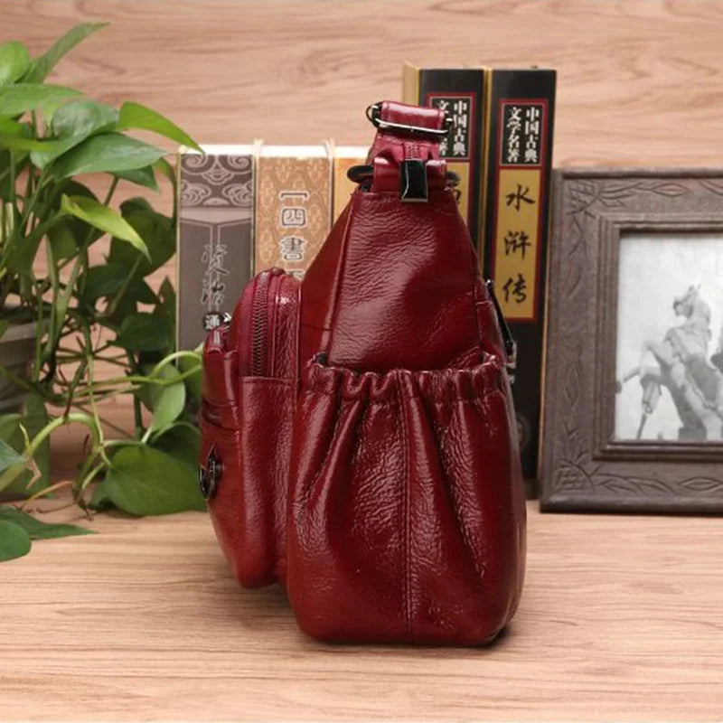 Women Real Genuine Leather Crossbody Shoulder Handbag Shopping High Quality Multi-Pocket Famous Designer Messenger Female Bag