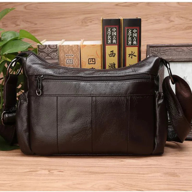 Women Real Genuine Leather Crossbody Shoulder Handbag Shopping High Quality Multi-Pocket Famous Designer Messenger Female Bag