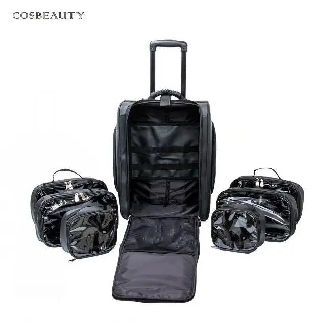 Women Rolling cosmetic organizer case Makeup Artist Train Case trave trolley makeup bag wheels beauty nail tools kit suitcase